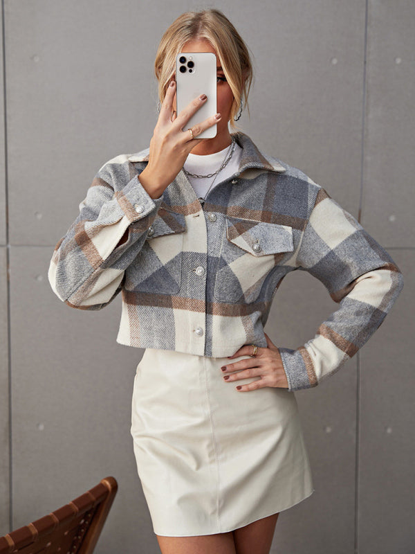 Trendy Plaid Crop Shacket – Women's Button-Up Flannel Jacket