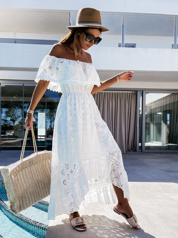 White Eyelet Lace Midi Dress – Summer Boho Chic Outfit for Women