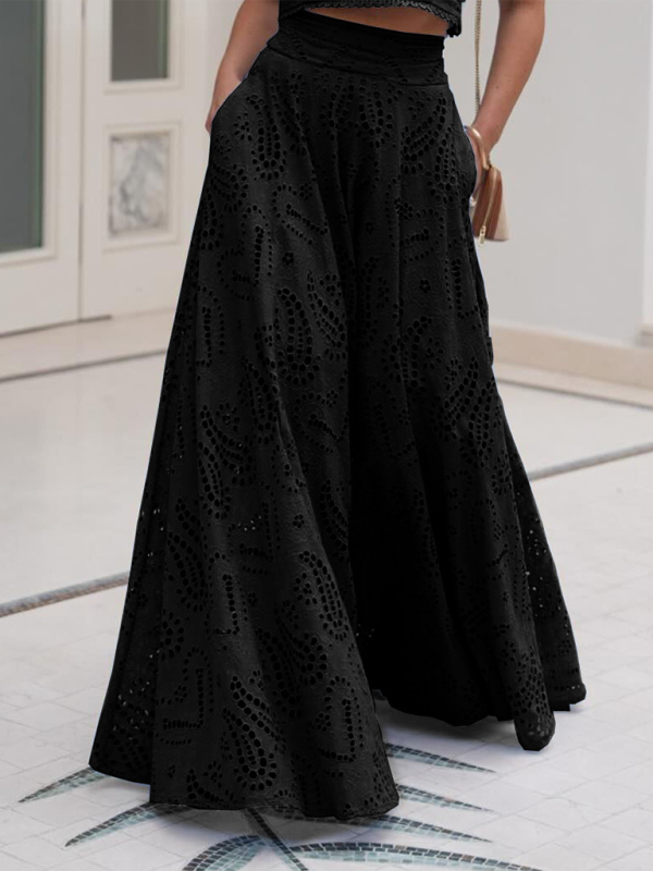 Elegante vestido rosa de vacaciones de dos piezas con ojales: top corto y falda larga 