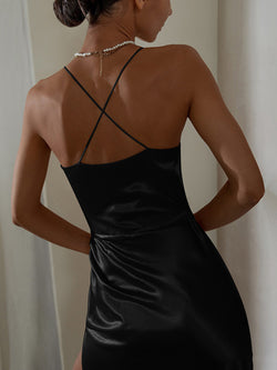 Elegant Satin Slip Dress – Chic Spaghetti Strap Evening & Cocktail Dress