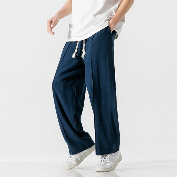 Men’s linen pants, wide leg linen trousers, drawstring pants men, rope tie pants, natural fabric trousers, loose fit summer pants, casual beach pants, boho men’s clothing, relaxed fit men’s fashion, minimalist men’s pants