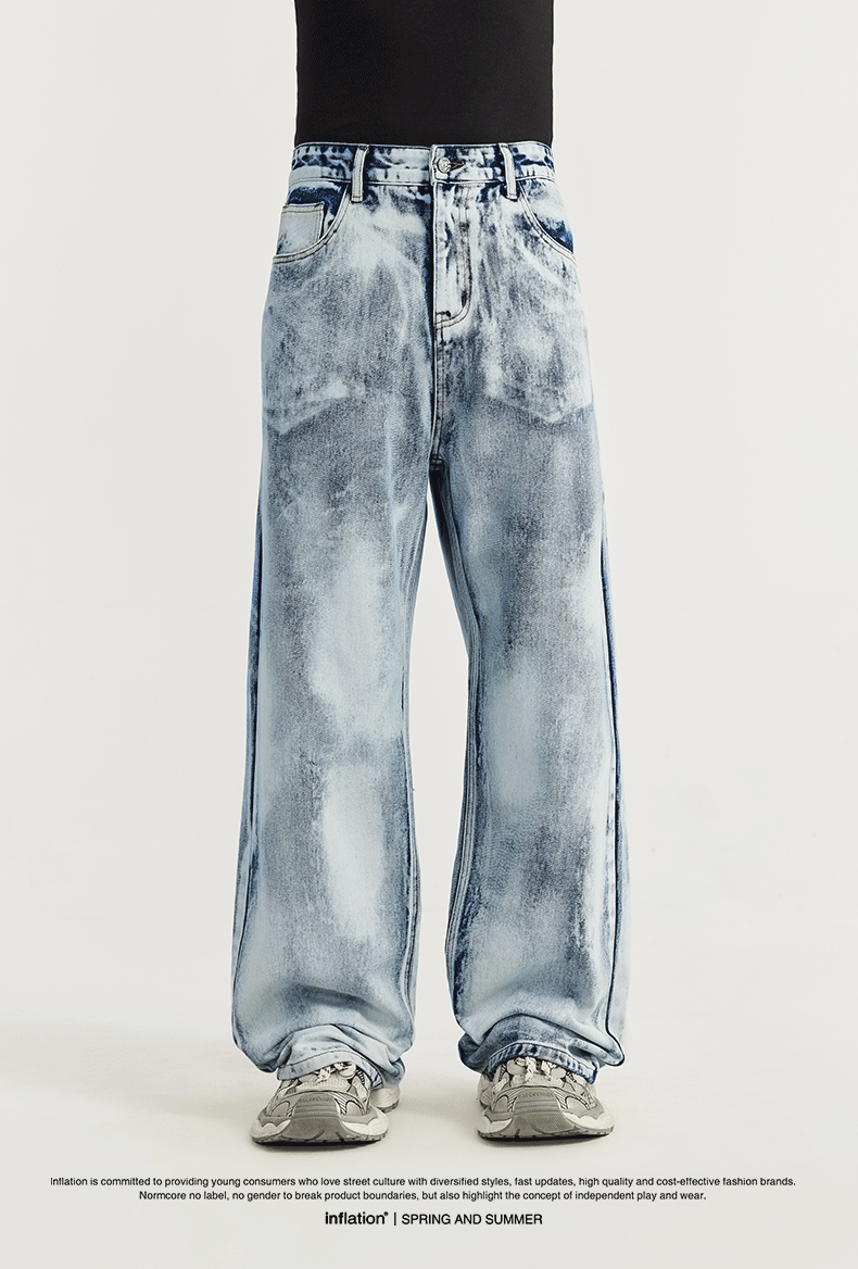  men's baggy jeans, acid-wash denim, vintage washed jeans, wide-leg jeans, streetwear denim, retro-style jeans, relaxed fit jeans, 90s fashion jeans.
