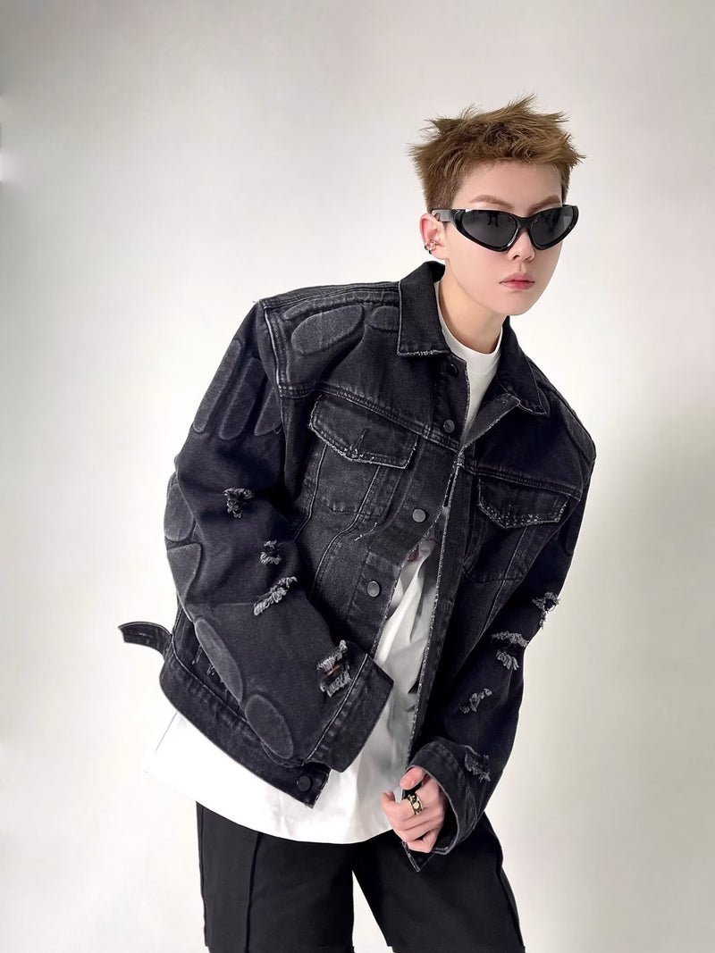 Men's ripped jacket,
Motorcycle denim jacket,
Ripped denim jacket, Casual outerwear,
Motorcycle jacket,
Stylish men's jacket,
Trendy denim jacket,
Essential outerwear,
Cool men's jacket,
Effortless style,
Timeless jacket,
Comfortable jacket,
Men's casual jacket,
Biker jacket,
Distressed denim jacket,
Quality denim,
Bold design,