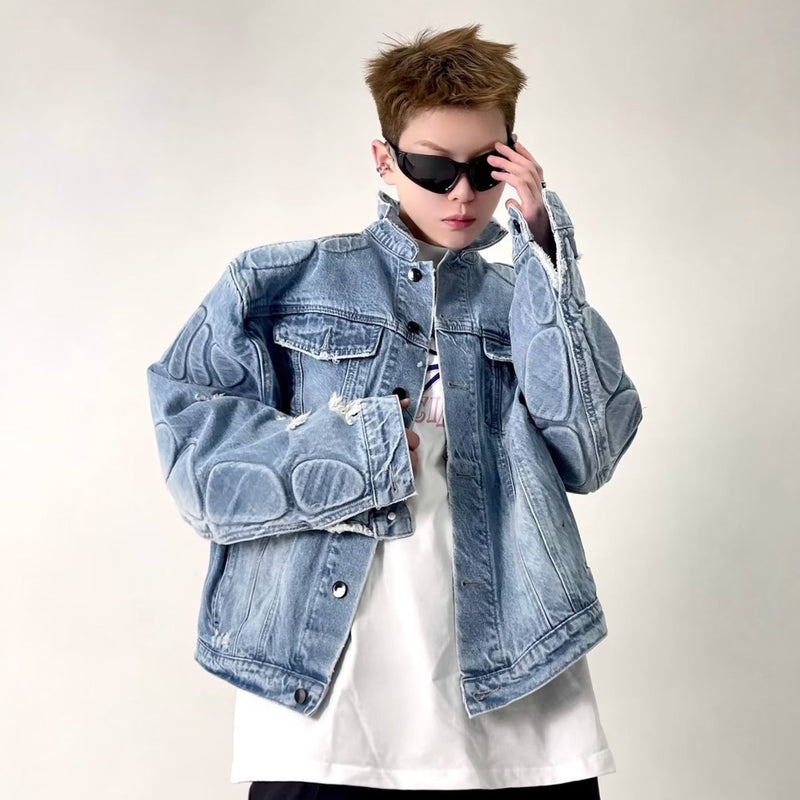Men's ripped jacket,
Motorcycle denim jacket,
Ripped denim jacket, Casual outerwear,
Motorcycle jacket,
Stylish men's jacket,
Trendy denim jacket,
Essential outerwear,
Cool men's jacket,
Effortless style,
Timeless jacket,
Comfortable jacket,
Men's casual jacket,
Biker jacket,
Distressed denim jacket,
Quality denim,
Bold design,