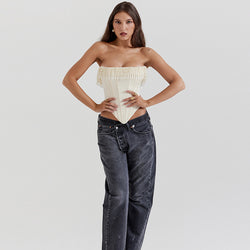 pearl corset top
fringe corset top
strapless bustier
elegant bustier
statement bustier
evening bustier
special occasion top
special occasion pearl corset
embellished pearl corset top
unique pearl corset top
glamorous pearl corset top