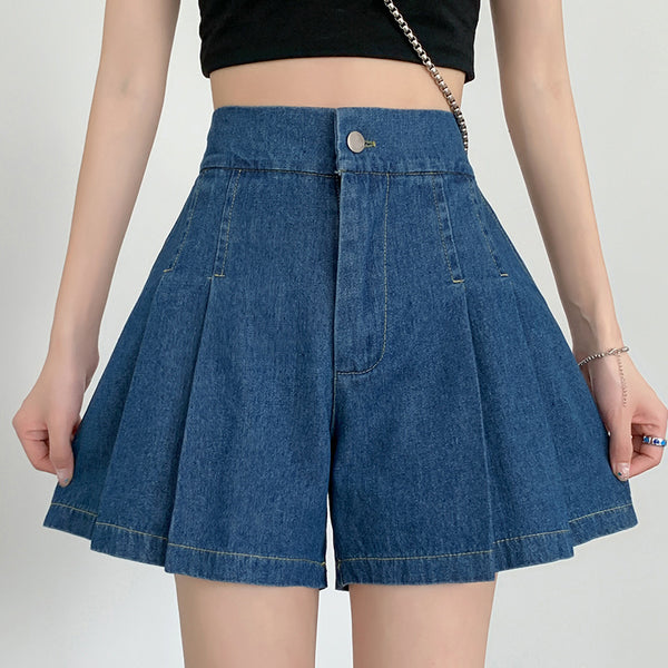 pleated denim shorts
denim shorts
high waisted shorts
casual shorts
jean shorts
wide leg shorts
trendy shorts
comfortable denim shorts
everyday denim shorts
fashionable pleated shorts
wide leg denim mini shorts