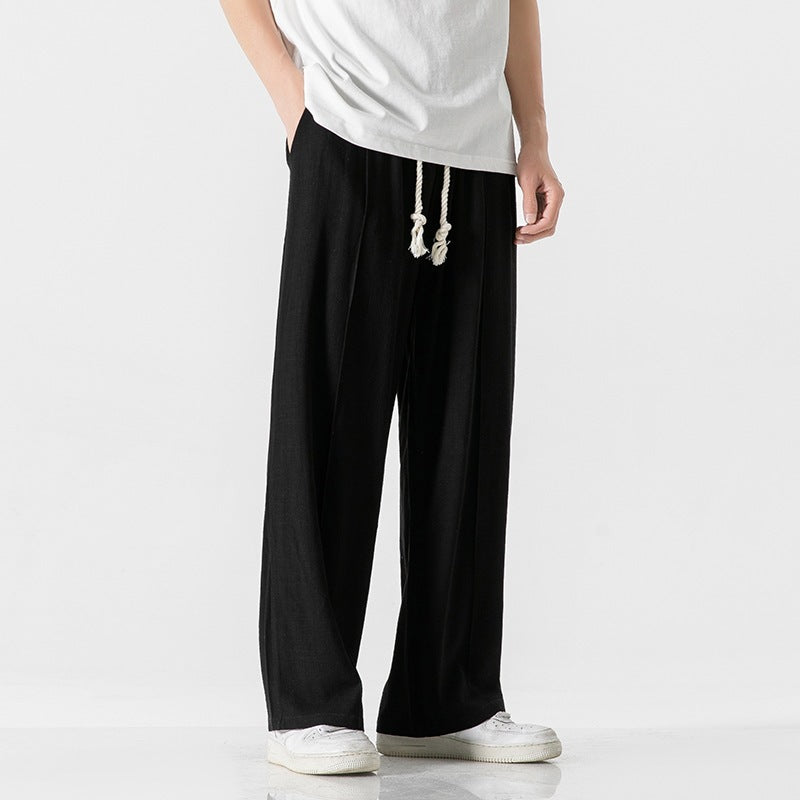 Men’s linen pants, wide leg linen trousers, drawstring pants men, rope tie pants, natural fabric trousers, loose fit summer pants, casual beach pants, boho men’s clothing, relaxed fit men’s fashion, minimalist men’s pants