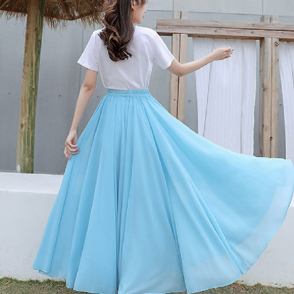 white flowy skirt, chiffon maxi skirt, summer skirts for women, A-line long skirt, beach vacation skirt, elegant white maxi, soft fabric skirt, lightweight skirt for travel, twirl skirt for summer