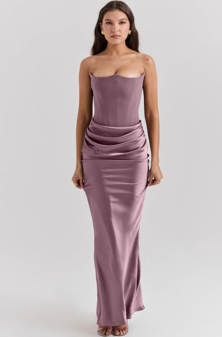 strapless maxi dress
draped maxi dress
formal gown
strapless gown
wedding dress
special occasion dress
elegant dress
sophisticated draped dress
contemporary formal gown
chic strapless maxi dress