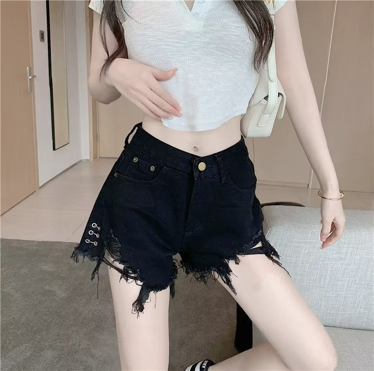 tattered shorts
distressed shorts
ripped shorts
frayed shorts
high waist shorts
casual shorts
high rise tattered shorts
fashion distressed shorts
trendy ripped denim shorts