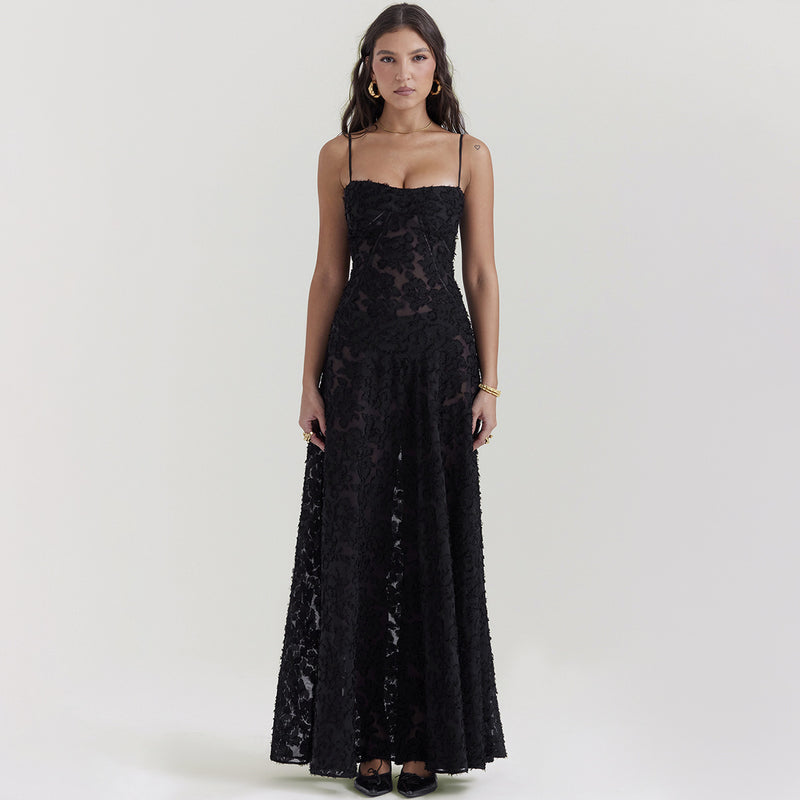 floral maxi dress
embossed maxi dress
formal gown
sleeveless gown
wedding dress
special occasion dress
textured maxi dress floral
sophisticated maxi gown
contemporary formal dress
