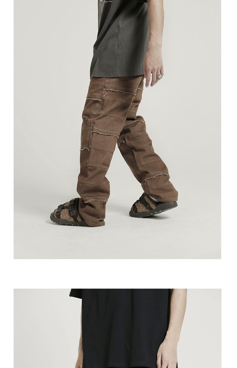 Men's jeans, Distressed jeans,
Cargo pants,
Layered jeans, urban jeans, men's cargo pants, straight-leg jeans, distressed look, street style,
Hip-hop style,
Straight-leg jeans,
Urban fashion,
Casual wear,
Streetwear,
Fashionable jeans,
Trendy cargo jeans,
Comfortable fit,
Rugged denim,
Versatile pants,
Music festival outfit,
Street style,
Relaxed fit jeans,